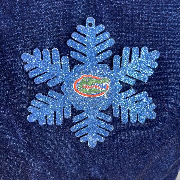 Florida Gators Christmas Stocking Velvety Blue Orange White Snowflakes UF Sports - Picture 8 of 12